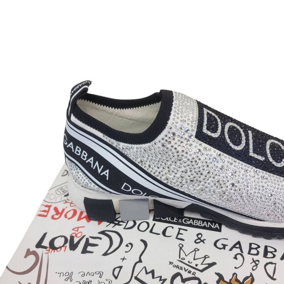 Dolce & Gabbana Sparkling Silver Rhinestone Slip On Sneakers 40 (US 10) w/ Box - Picture 13 of 14